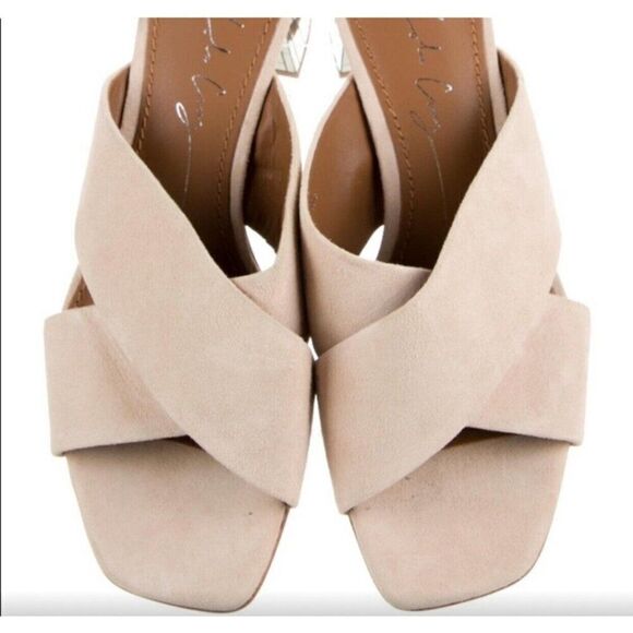 Lola Cruz Beige Nude Suede Cross Over Low Block Heel Sandals Slides 7 - Picture 2 of 10
